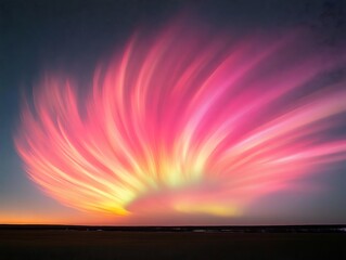 Vibrant Pink And Yellow Aurora Borealis Display Over Dark Landscape