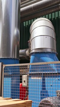 System of ventilating pipes. Construction outside the plant. Closeup. Vertical video
