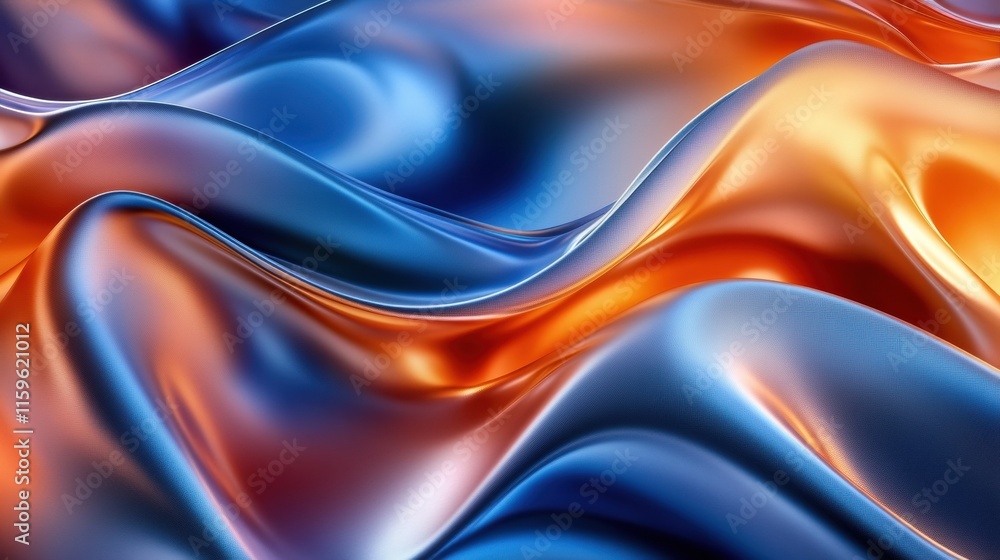 Poster Elegant glossy waves blend warm and cool tones in an abstract design reflecting light and movement. Generative AI