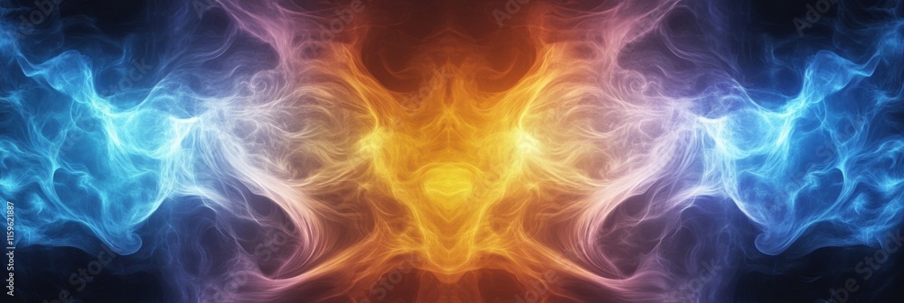 Poster colorful abstract fractal patterns with vibrant hues and copy space for text presentation. generativ