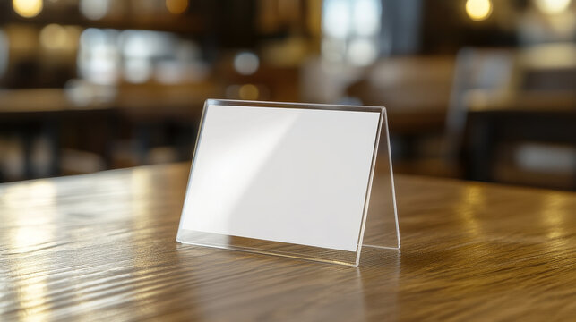 Stand or acrylic table tent, card holder isolated on transparent and white backgrounds. Vector empty flyer glass display. Plastic frame of photo, paper sheet mock up or restaurant menu