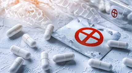 Health prevention campaign concept, clean white background with bold red warning symbols, prevention tips arranged in organized icons and text, soft lighting to create a serious but hopeful