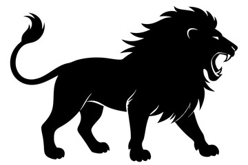 roaring lion black silhouette vector, Simple silhouette Design vector icon with white background