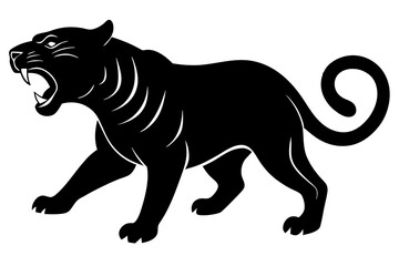  roaring tiger black silhouette vector, Simple silhouette Design vector icon with white background