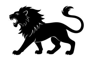 roaring lion black silhouette vector, Simple silhouette Design vector icon with white background