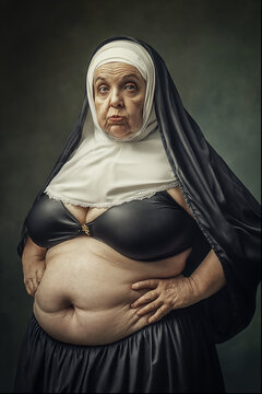 old catholic nun in lingerie with big belly