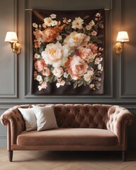 Ornate floral tapestry decor for timeless elegance living room wall art cozy environment interior design concept