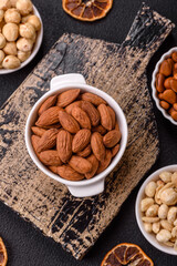 Delicious nutritious almond nuts in ceramic bowl