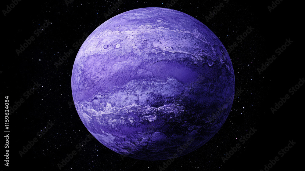 Poster purple planet turnaround animation, violet globe with rocky surface rotation sprite sheet, sequence 