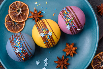 Sweet cocoa bombs with marshmallows and chocolate