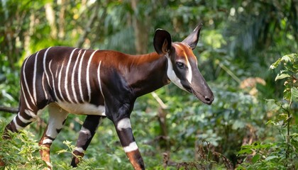 The Striped Okapi Walking Through the Dense Ituri Rainforest