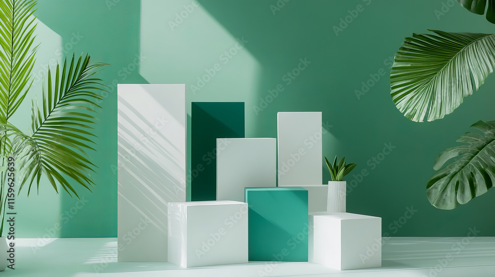 Poster Abstract vector background with white and green transparent rectangles