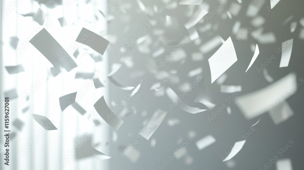 Poster 3d pink paper page fly. document sheet falling on wind. office letter note flow down. isolated empty