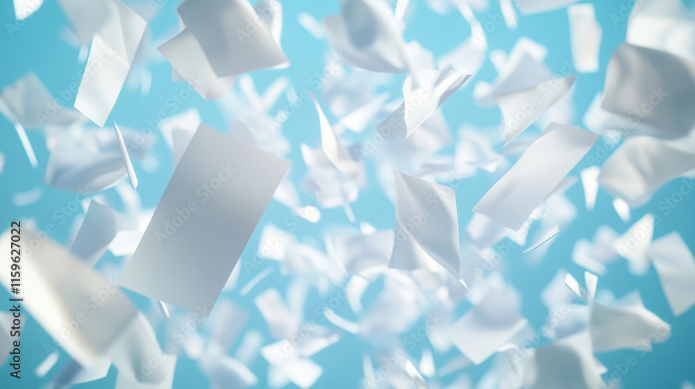 Poster 3d pink paper page fly. document sheet falling on wind. office letter note flow down. isolated empty