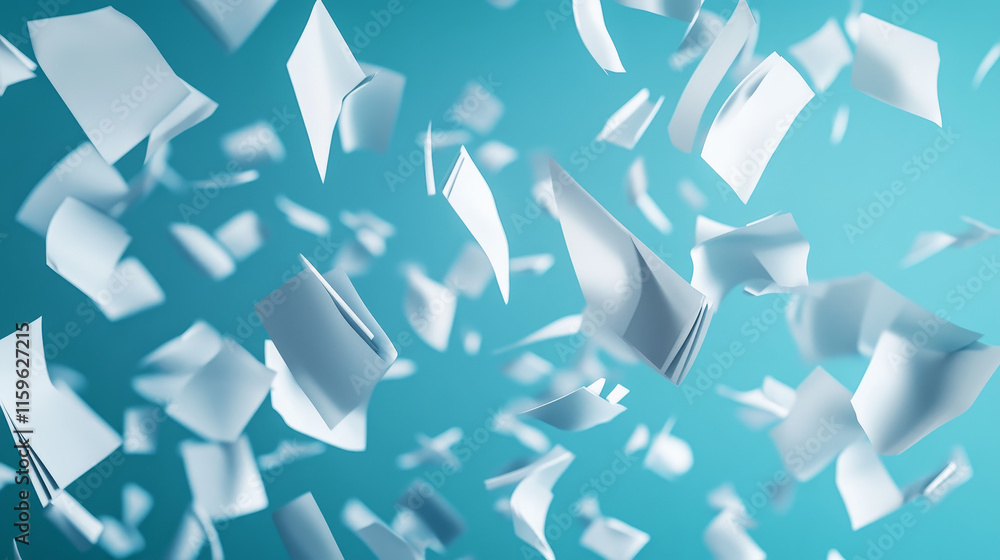 Poster 3d pink paper page fly. document sheet falling on wind. office letter note flow down. isolated empty