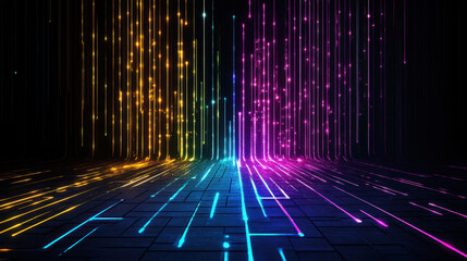 Glowing up, A vibrant image of glowing neon lines tracing a city's outline, showcasing a modern urban landscape with an artistic flair.