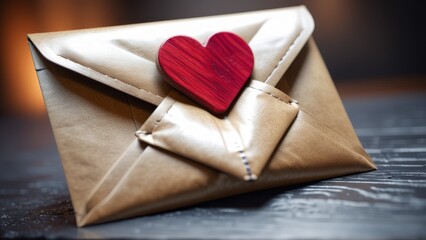 sealed letter with heart on wooden table