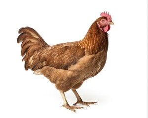 Fototapeta premium Brown Hen in Isolation: Full Body Image of Farm Animal Chicken on White Background