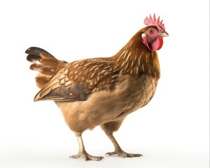 Fototapeta premium Brown Hen Standing Proudly on White Background. Capturing the Essence of a Farm Animal