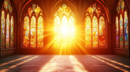 Obraz premium Grand Archways with Intricate Stained Glass Light