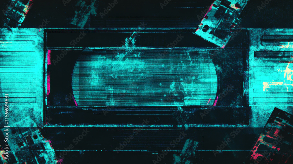 Poster old screen glitch effect. vector realistic illustration of retro vhs background with abstract noise 
