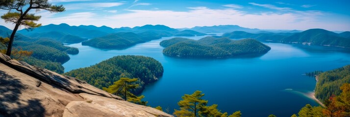 Obraz premium Captivating Panoramic View of Lake Jocassee and Surrounding Mountains from Jocassee Gorges Wilderness Area, South Carolina