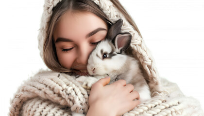 Adorable fluffy bunny rabbit on white background