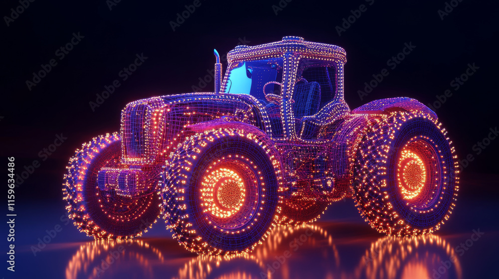 Poster tractor of the particles. the tractor consists of dots and circles. vector illustration