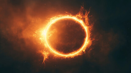 Fototapeta premium Solar planet eclipse light and sunrise flare ring effect. Abstract earth or moon edge circle set isolated with mysterious sunset rays. Outer blaze in universe icon on black background illustration.