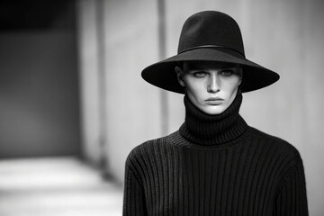 Monochrome fashion showcase urban location portrait photography modern environment close-up viewpoint