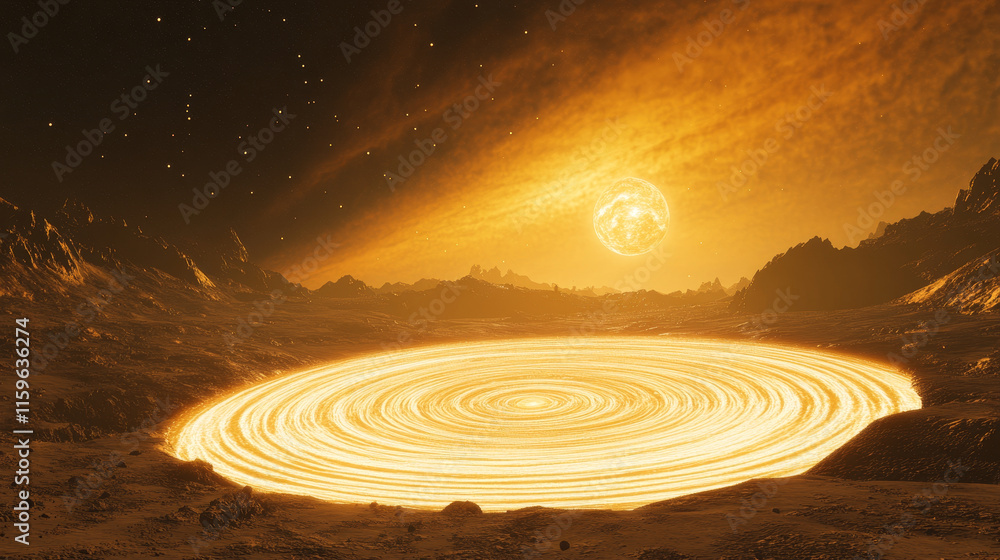 Aufkleber alien planet in space, galaxy comet with glowing surface, abstract globe with spiral in far universe