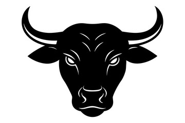 Bull Head black silhouette vector, Simple silhouette Design vector icon with white background