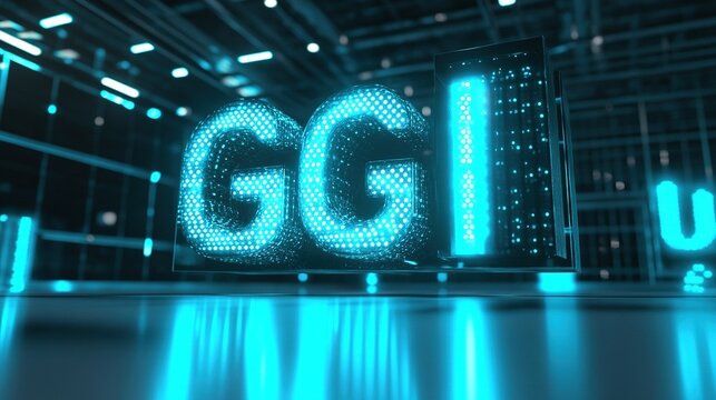 GGI acronym in futuristic glowing digital letters.