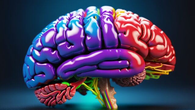colored brain close-up lying on table