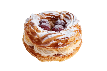 Paris Brest cake on a white background