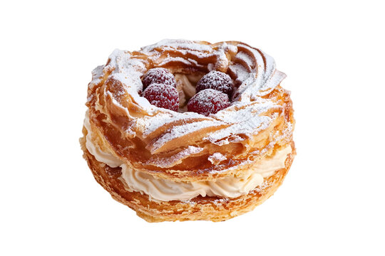 Paris Brest cake on a white background