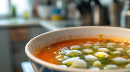 Tomato Sauce in a Bowl with White and Green Mold Growth
