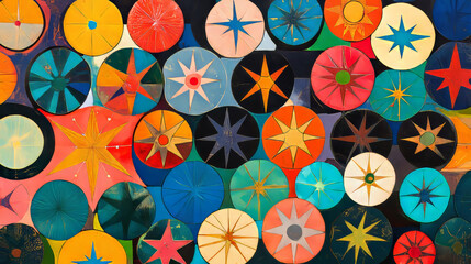 A seamless background of circular patterns. Seamless patterns from shapes color. A star-shaped pattern.