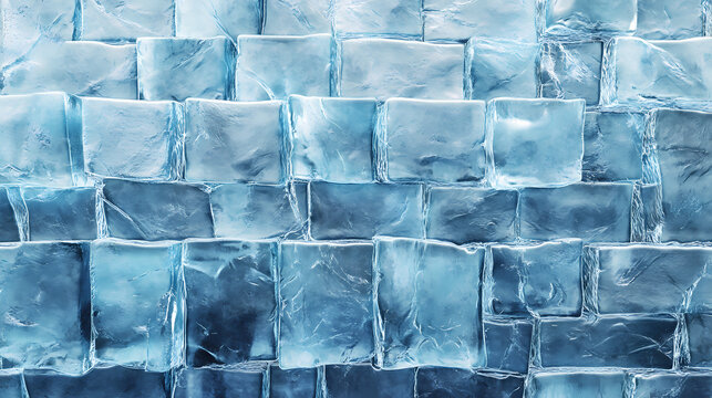 Background of textured blue ice bricks and blocks creating a cool and icy wall. Frostweave. Illustration