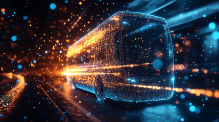 Bus of particles on a dark background. Bus from circles and points