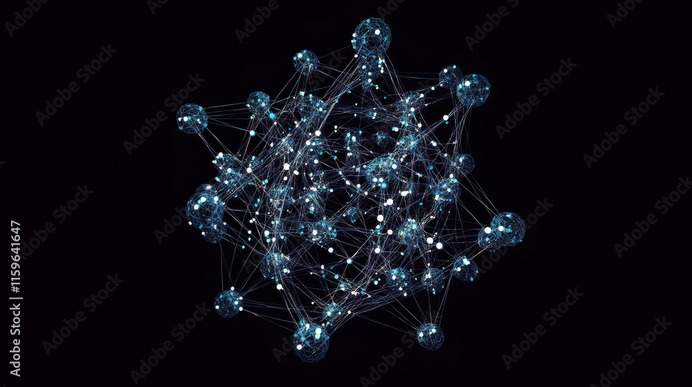 Poster the atom hologram. physics of polygons, triangles, points, and lines. atom is a low-poly compound st