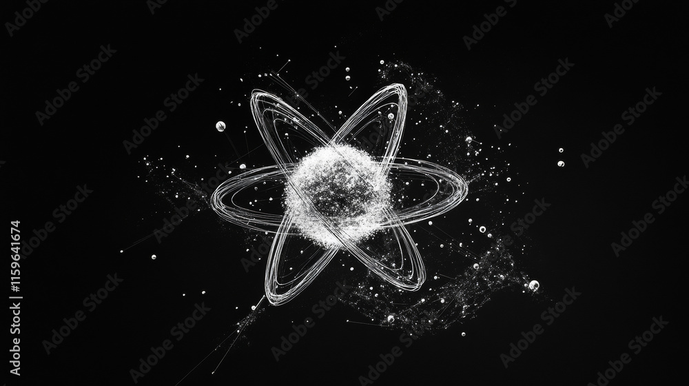 Poster the atom hologram. physics of polygons, triangles, points, and lines. atom is a low-poly compound st