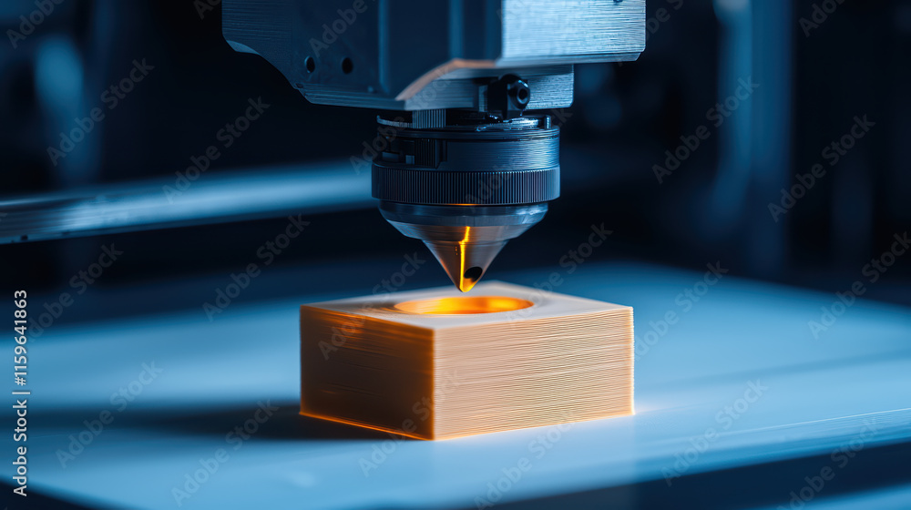 Poster close up of 3d printer creating detailed object with precision and care. intricate process showcases