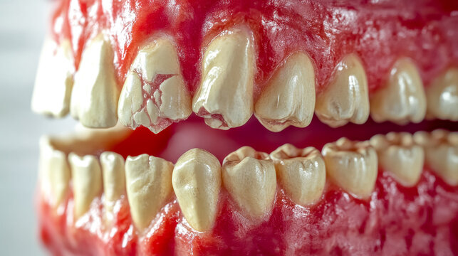 Damaged teeth and gums showing effects of poor oral hygiene