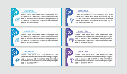 Business vector infographic design template with icons and 6 options or steps. Can be used for process diagram, presentations, workflow layout, flow chart, info graph