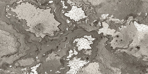 Abstract grey and white stylized topographic lines in contour map texture background.