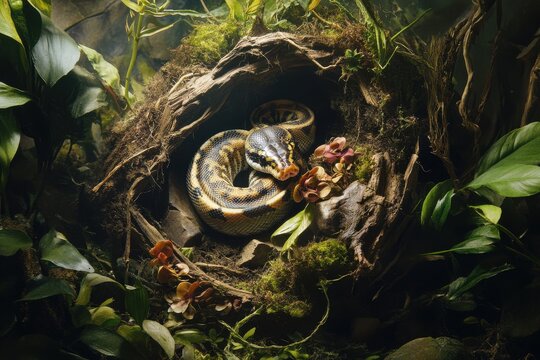 Vivid DSLR photo captures ball python in natural terrarium