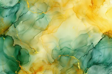 Abstract art showcasing a mesmerizing blend of green and gold hues, creating a fluid, organic design.