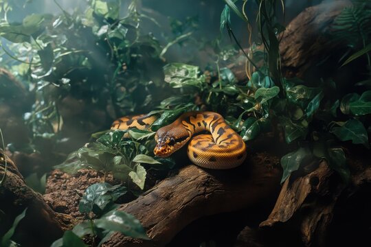 Vivid DSLR photo captures ball python in natural terrarium
