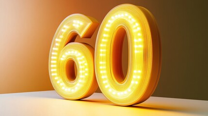 Glowing number 60 on a soft background.
